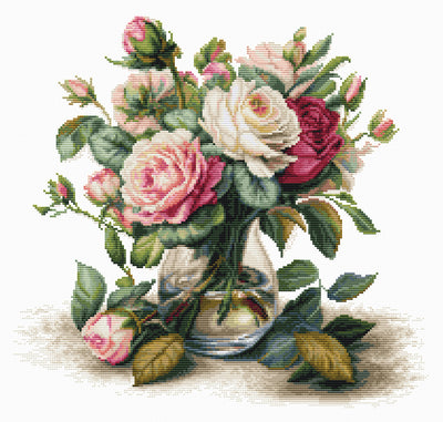 Set de brodat în cruciuliță Luca-S - B7026, Vaza cu trandafiri