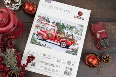 Set de brodat în cruciuliță Luca-S GOLD - Camionul Roșu de Crăciun, BU5101