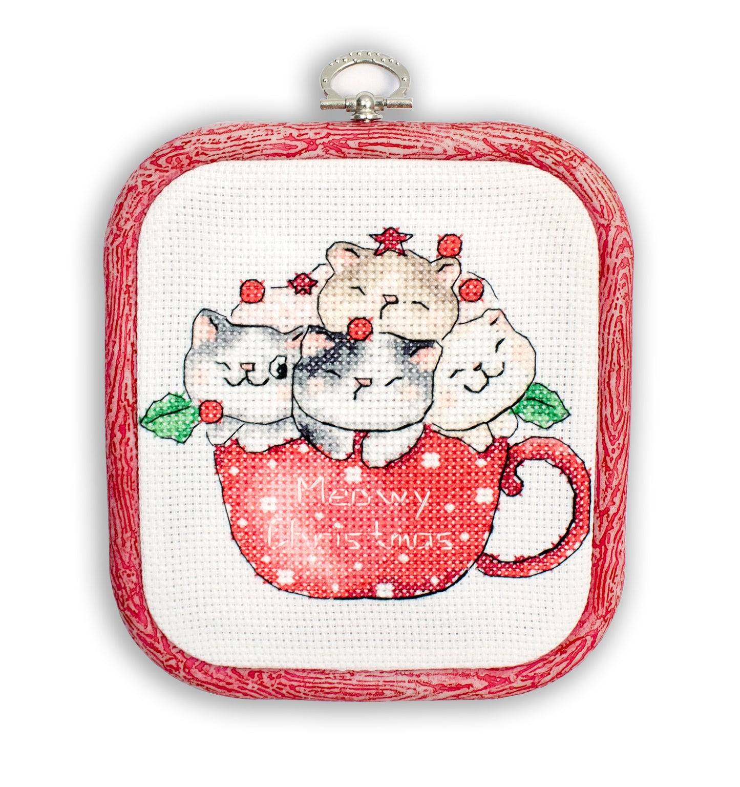 Set de brodat în cruciuliță LetiStitch cu ramă inclusă- Meowy Christmas, L8080