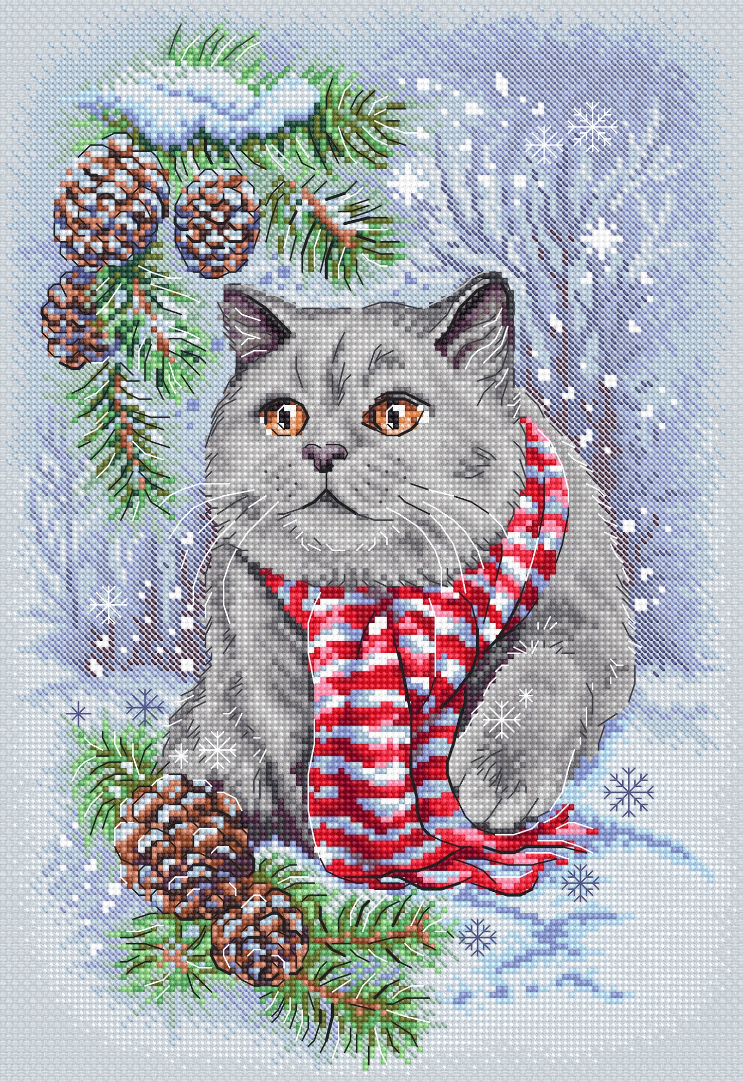 Set de brodat în cruciuliță LetiStitch - Pisica de Iarnă, L8997