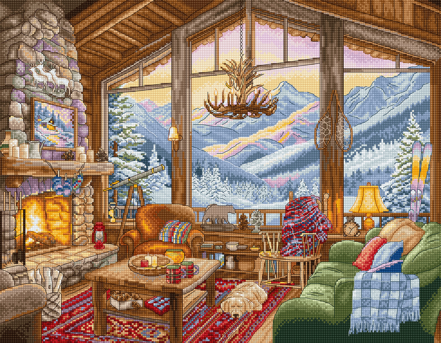 Set de brodat în cruciuliță LetiStitch - Cabana de iarnă, L9922