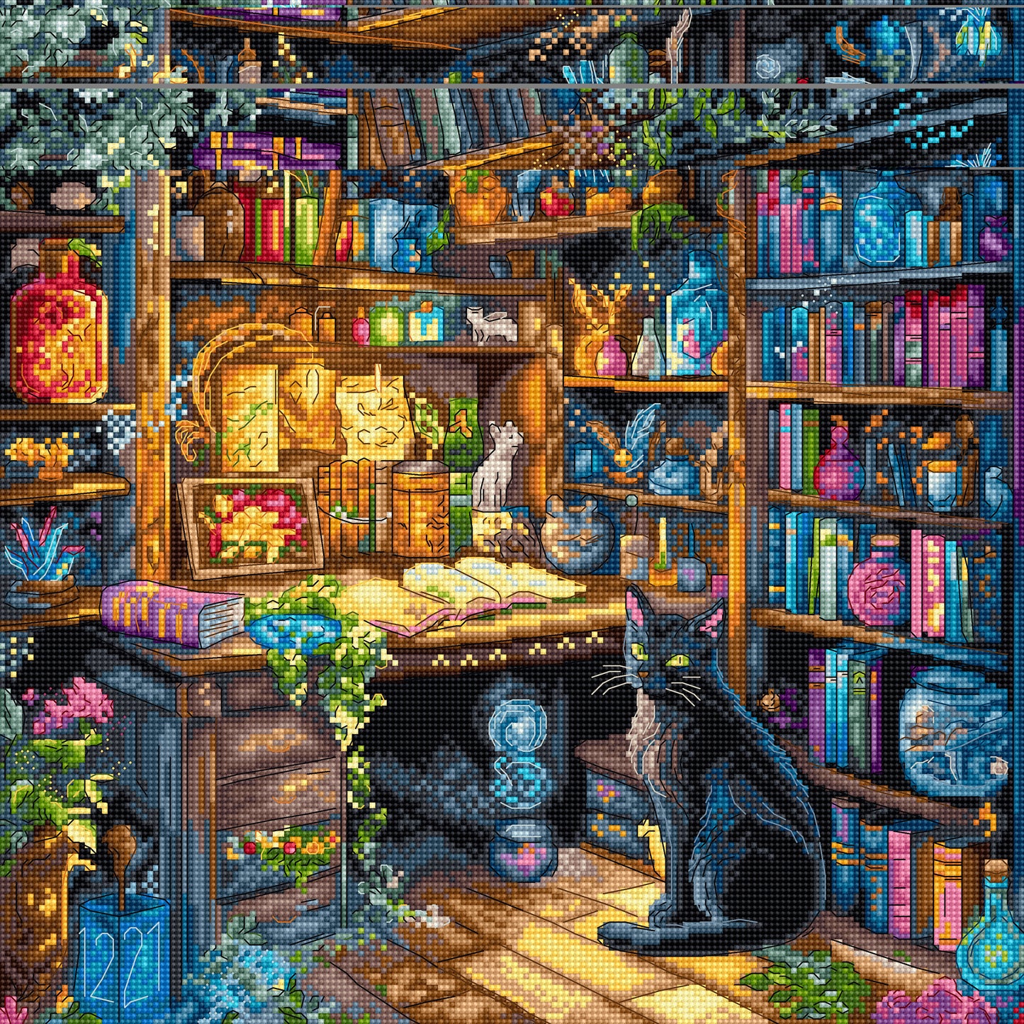 Set de brodat în cruciuliță LetiStitch - Biblioteca fermecată, L9935