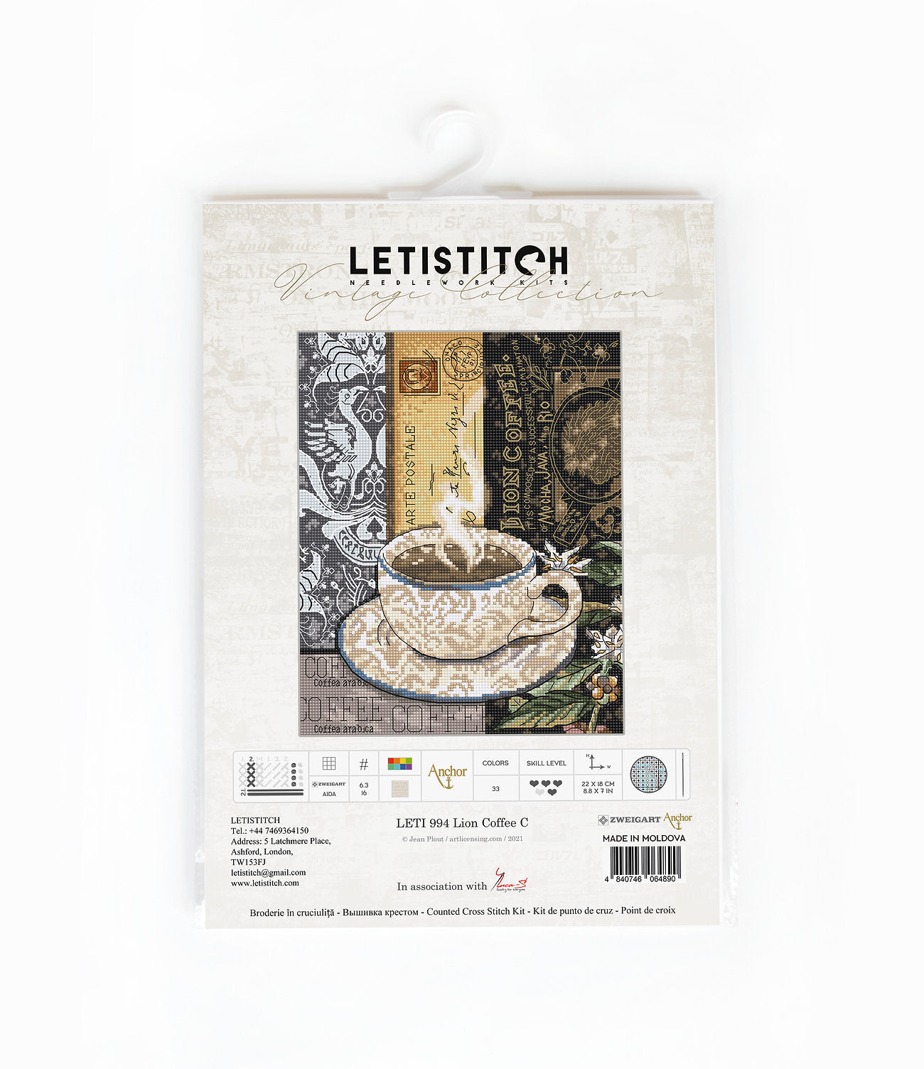 Cross Stitch Kit LetiStitch - Lion Coffee C - HobbyJobby