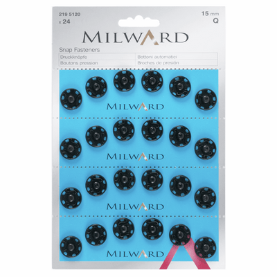 Butoni negru: 15 mm: 24 bucăți Milward