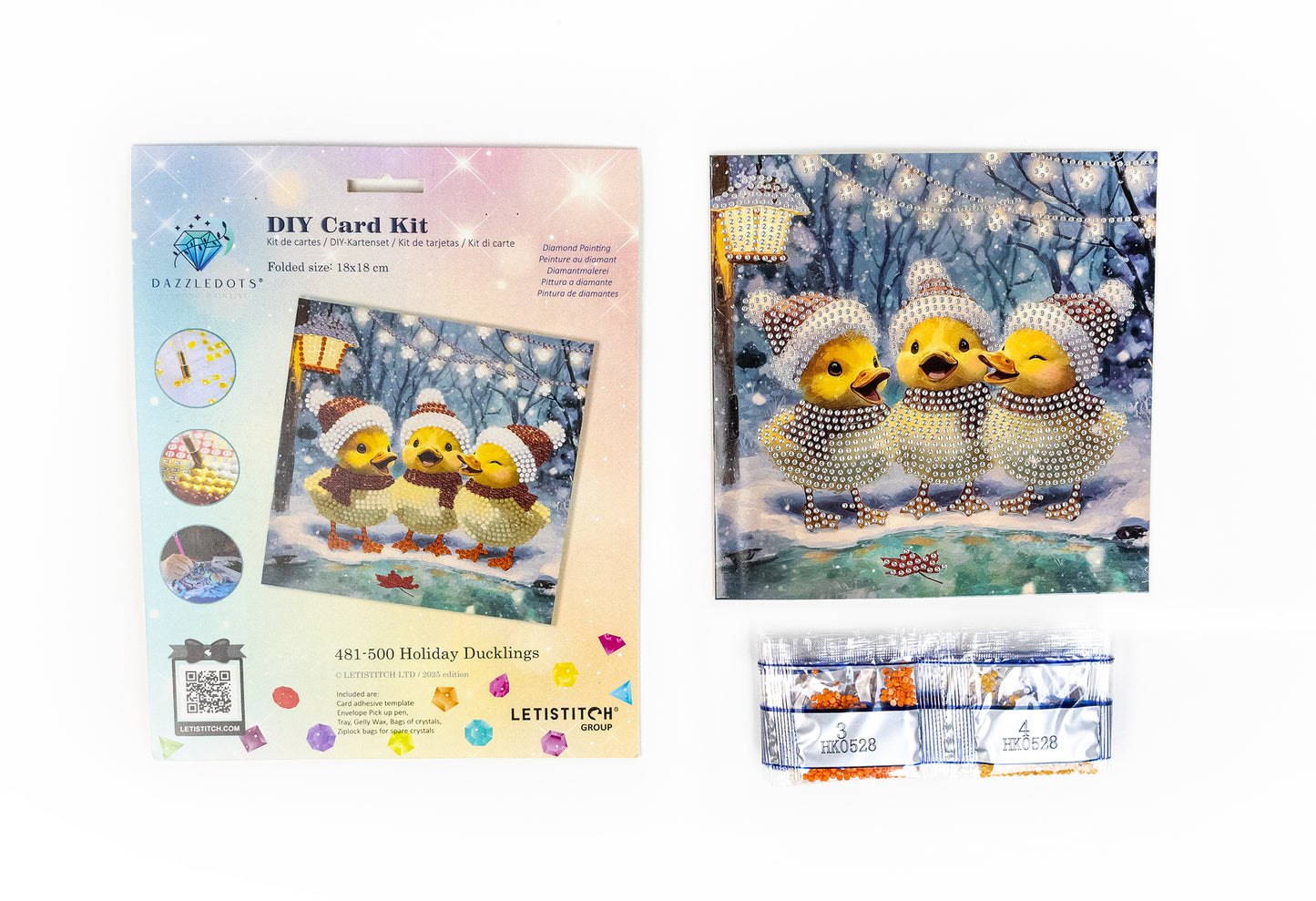 Set pictură cu diamante Card Kit LetiStitch - Holiday Ducklings, 481-500