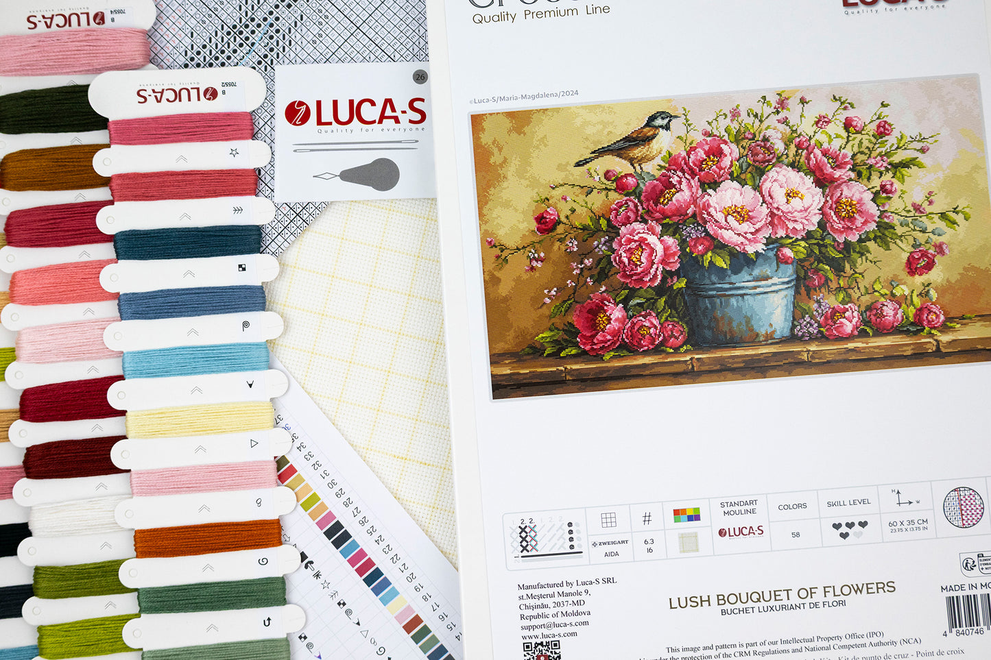 Set de brodat în cruciuliță Luca-S - Buchet Luxuriant de Flori, B7055