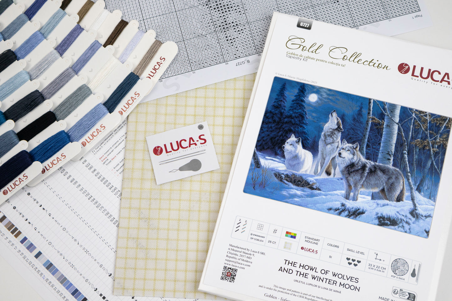 Set de brodat în goblen Luca-S GOLD - Urletul Lupilor și Luna de Iarnă, G727