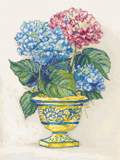 Set de brodat în cruciuliță LetiStitch - Flori de hortensie, L8065