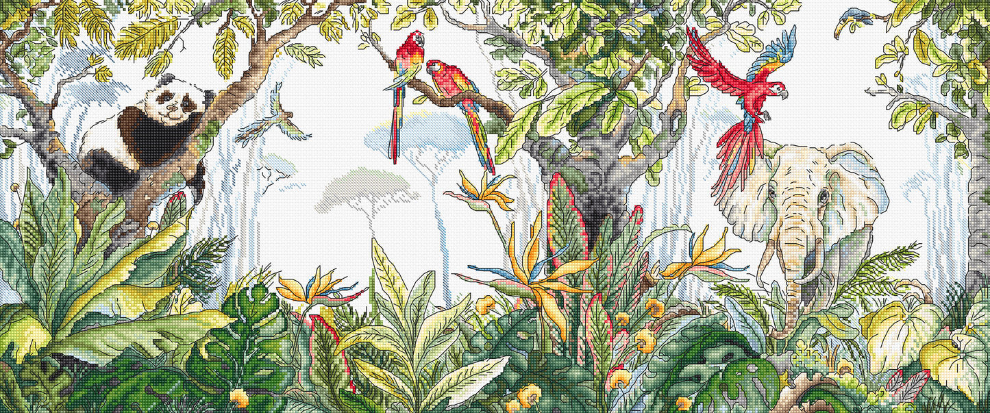 Set de brodat în cruciuliță LetiStitch - Vremea Junglei, L8071