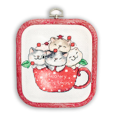 Set de brodat în cruciuliță LetiStitch cu ramă inclusă- Meowy Christmas, L8080