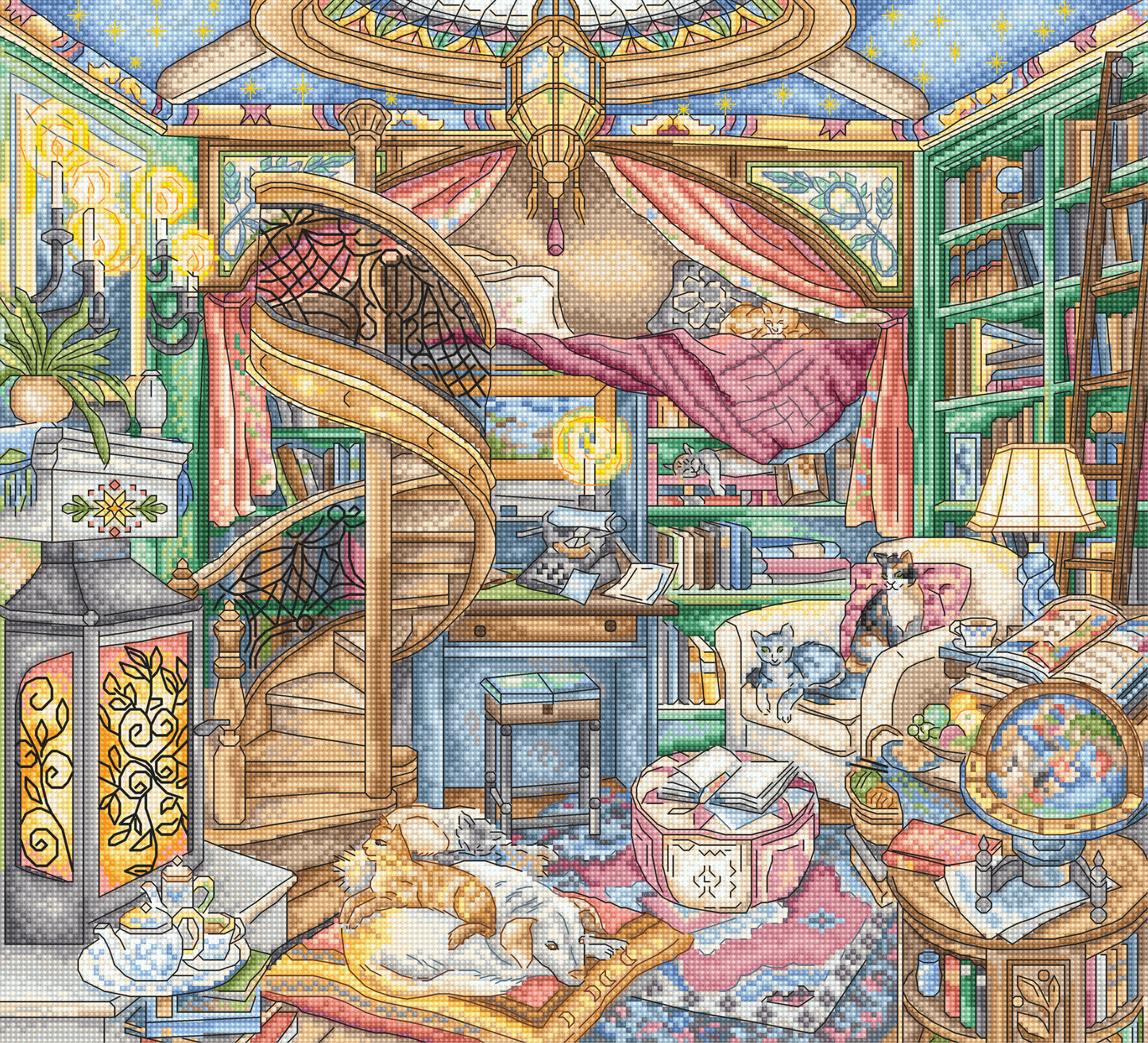 Set de brodat în cruciuliță LetiStitch - Biblioteca de Acasă, L8084