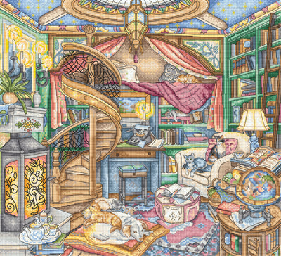 Set de brodat în cruciuliță LetiStitch - Biblioteca de Acasă, L8084