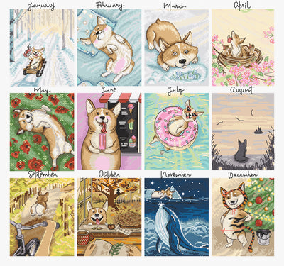 Set de brodat în cruciuliță LetiStitch - Calendar cu Cățeluș, L8086
