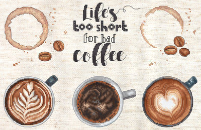 Set de brodat în cruciuliță LetiStitch - Viața e prea scurtă pentru o cafea rea, L8097