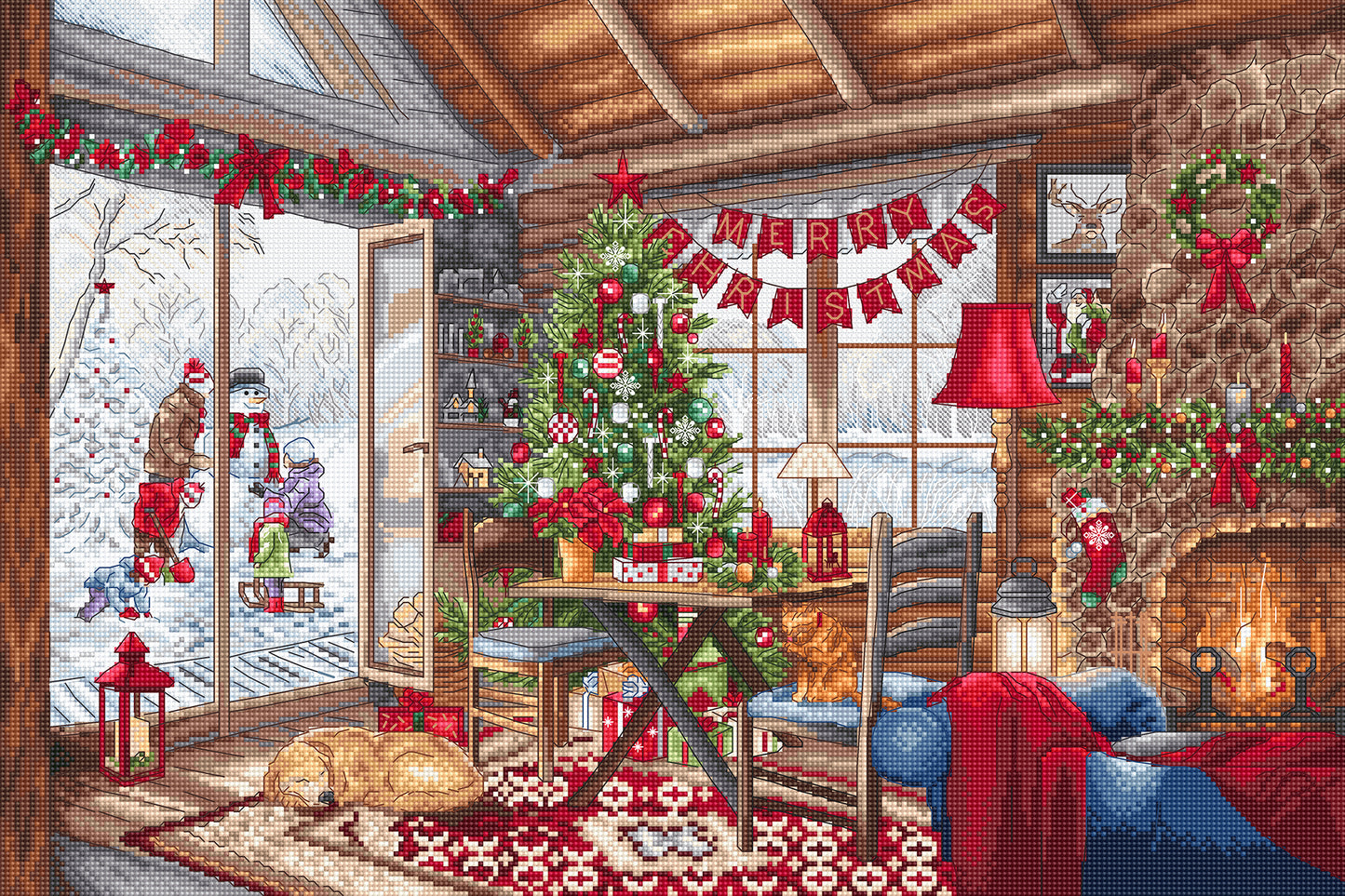 Set de brodat în cruciuliță LetiStitch - Cabana de Crăciun, L8105