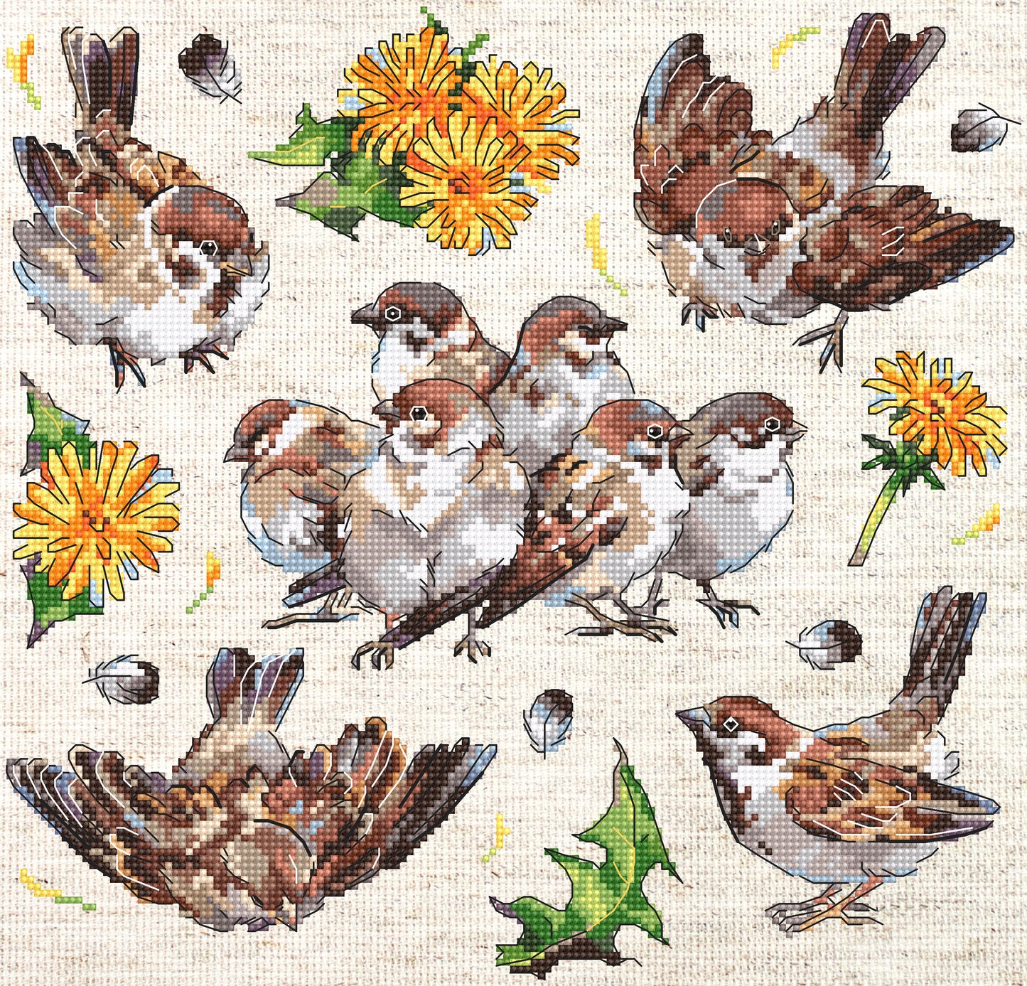 Set de brodat în cruciuliță LetiStitch - Vrăbii, L8803