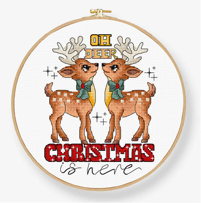 Set de brodat în cruciuliță LetiStitch cu ramă inclusă - Oh Deer Christmas Is Here, L9912