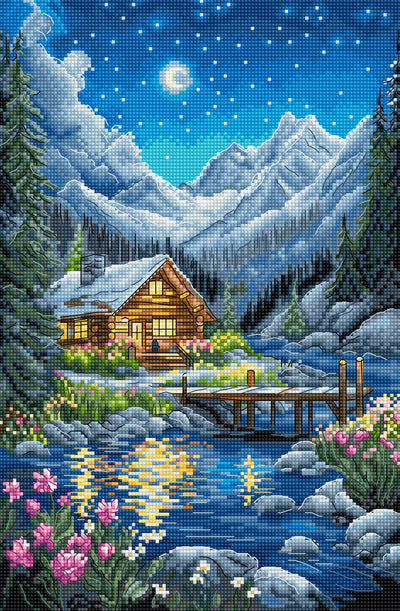 Set de brodat în cruciuliță LetiStitch - Noapte cu lună, L9916