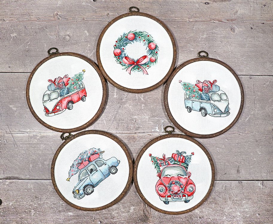 Набор для вышивания Letistitch - Новогодние ретро-машинки / Набор из 5 шт., Leti965