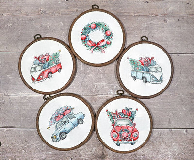 Набор для вышивания Letistitch - Новогодние ретро-машинки / Набор из 5 шт., Leti965