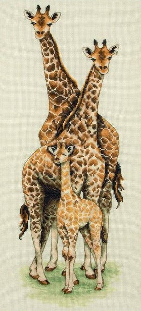 Set de brodat în cruciuliță Anchor - Familia de girafe