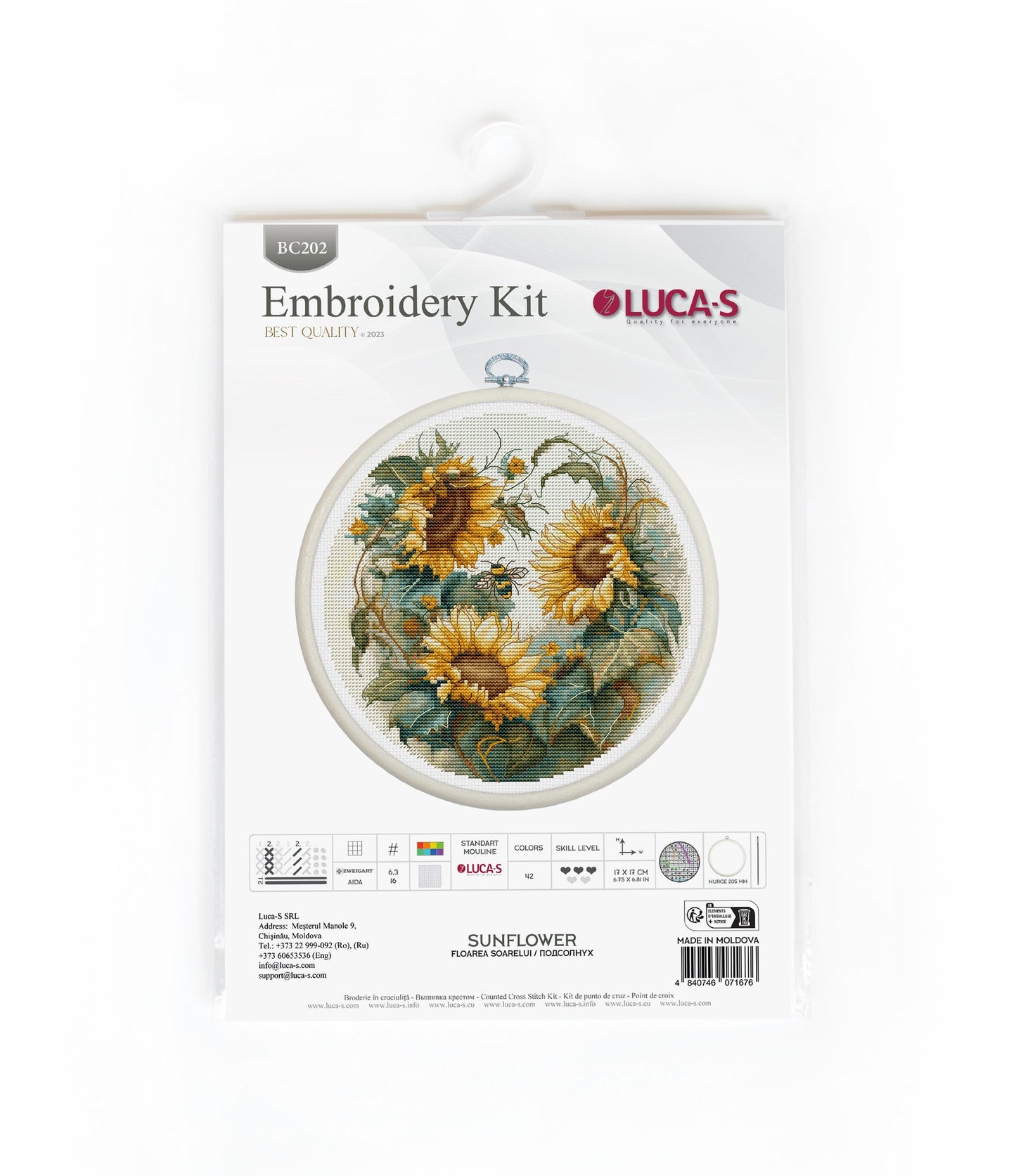Set de brodat în cruciuliță cu inelul de brodat inclus - BC202 Floarea soarelui
