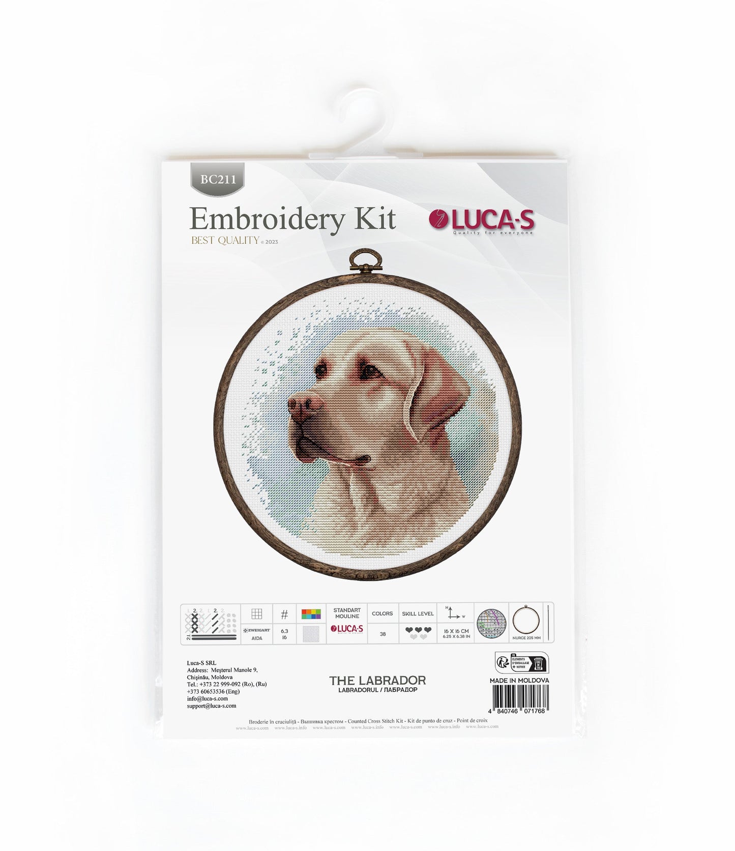 Set de brodat în cruciuliță cu cercul de brodat inclus- BC211 Labradorul