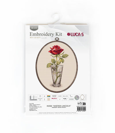 Набор для вышивки крестом Luca-S с кругом в комплекте - Роза «Мистер Линкольн», BC235