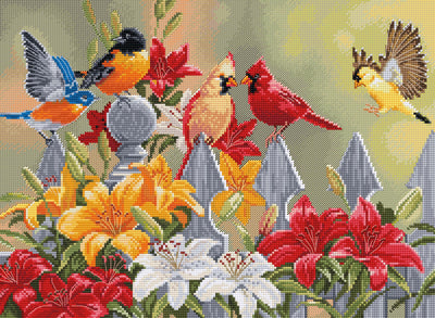 Набор для вышивки крестом BU5024 Птицы во дворе с лилиями